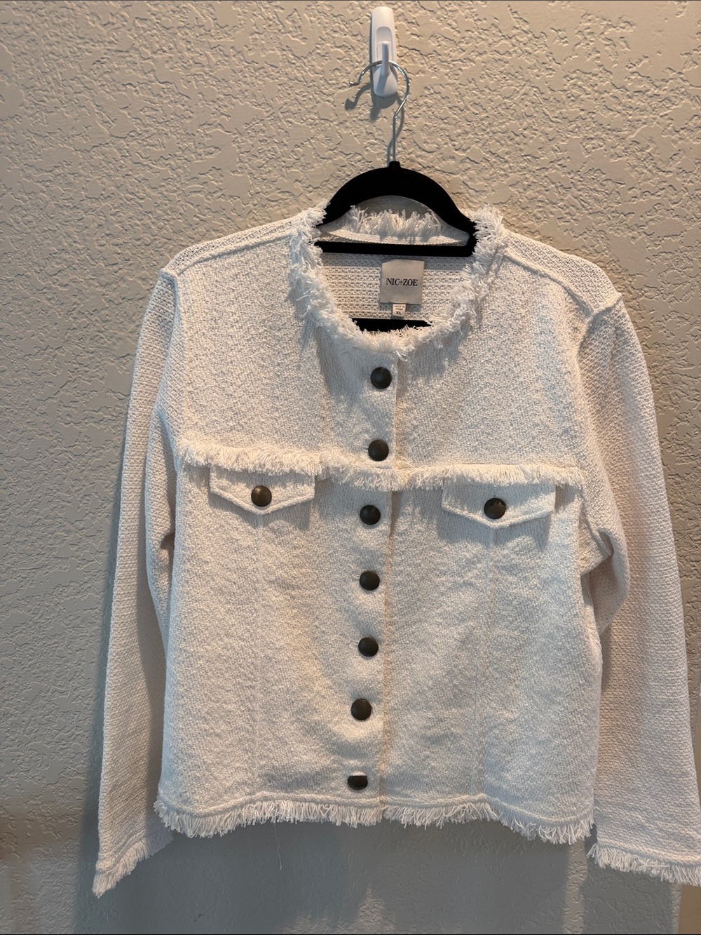 NIC+ZOE Ivory Fringe Button Jacket